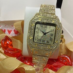 Gold ice watch lab stones unisex resizable